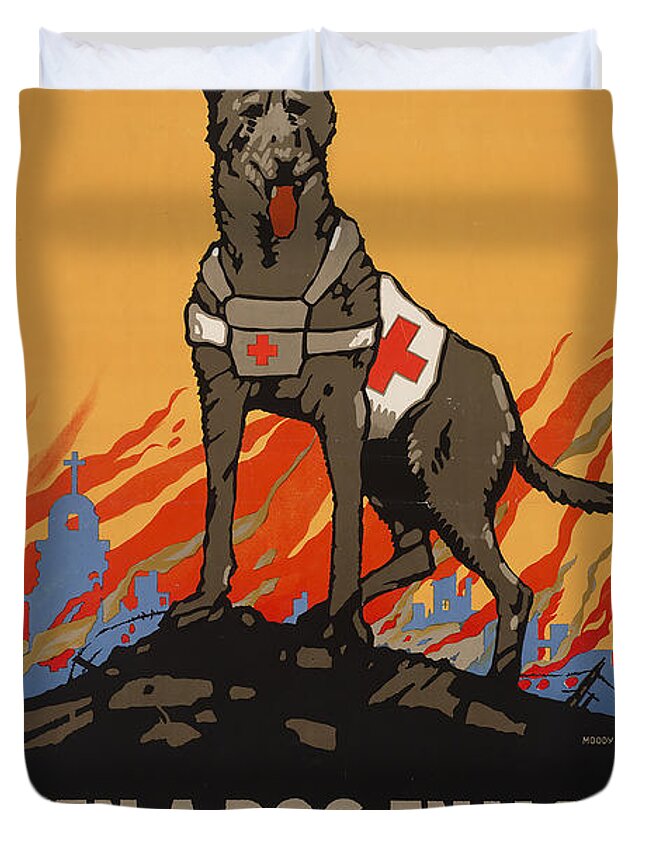 World Duvet Cover featuring the painting World War 2 poster Even a Dog Enlists Why Not You? by Vintage Collectables