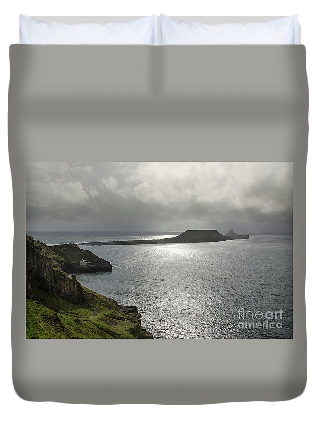 Gorse Duvet Cover featuring the photograph Worms Head, Rhossili Bay, South Wales by Perry Rodriguez