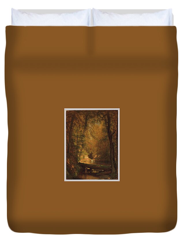 The Trout Pool Duvet Cover featuring the painting Worthington Whittredge by MotionAge Designs