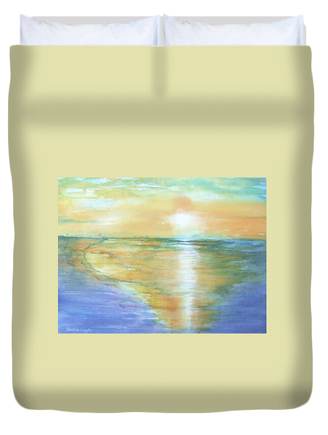 Watercolor Duvet Cover featuring the painting Wow Sunset by Debbie Lewis