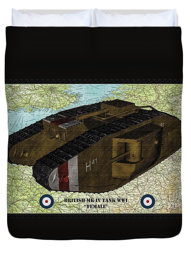 Tank Duvet Cover featuring the digital art WW 1 Mark IV Profile 2 - Oil by Tommy Anderson