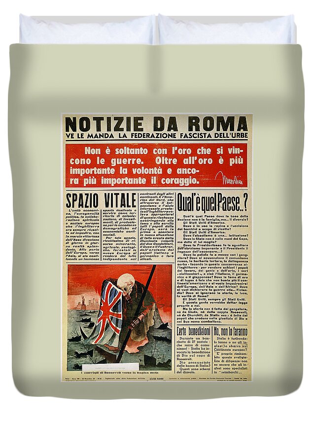 1942 Duvet Cover featuring the photograph Wwii: Italian Newspaper by Granger