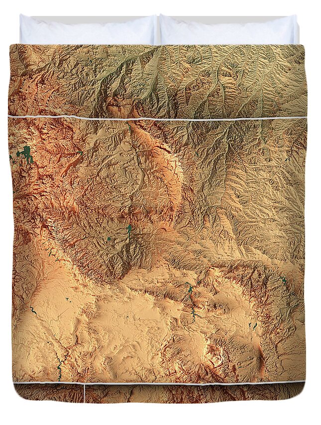 Wyoming Duvet Cover featuring the digital art Wyoming State USA 3D Render Topographic Map Border by Frank Ramspott