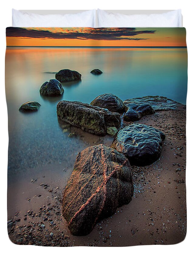 Beach Duvet Cover featuring the photograph 'X' marks Serenity by Andrew Slater