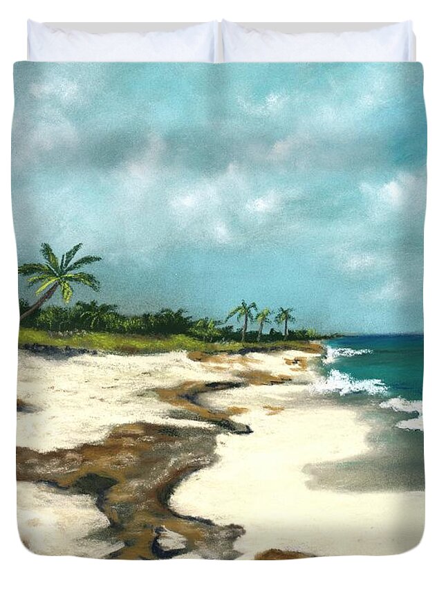Beach Duvet Cover featuring the painting Xcaret - Mexico - Beach by Anastasiya Malakhova