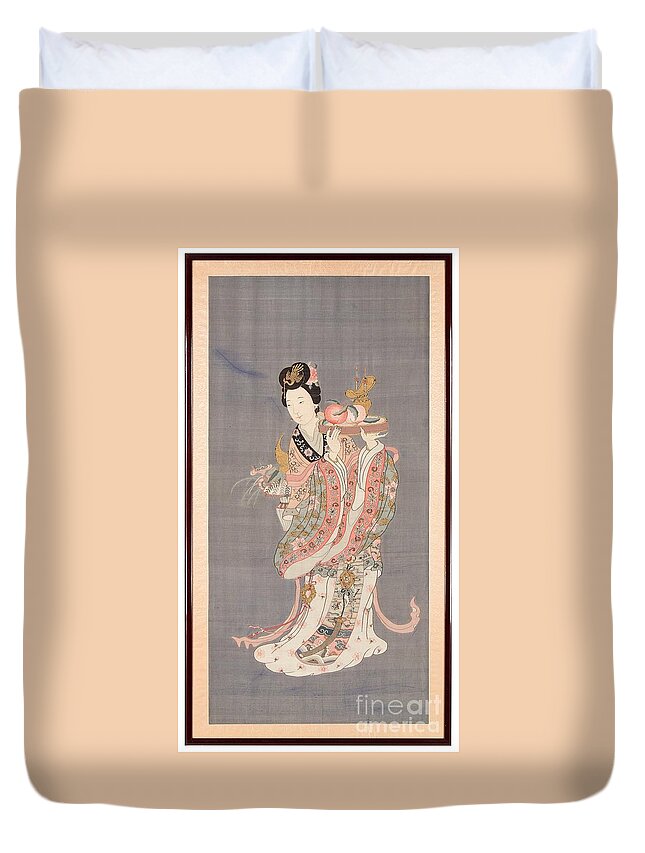 Qi Wang Mu Duvet Cover featuring the painting Xi Wang Mu carrying by MotionAge Designs