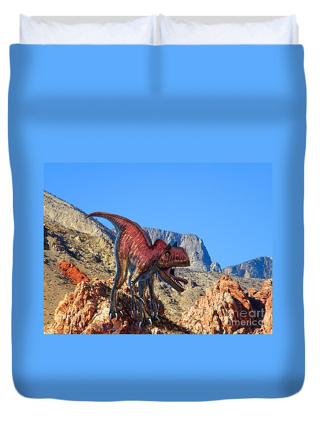 Dinosaur Art Duvet Cover featuring the mixed media Xuanhanosarus In The Desert by Frank Wilson