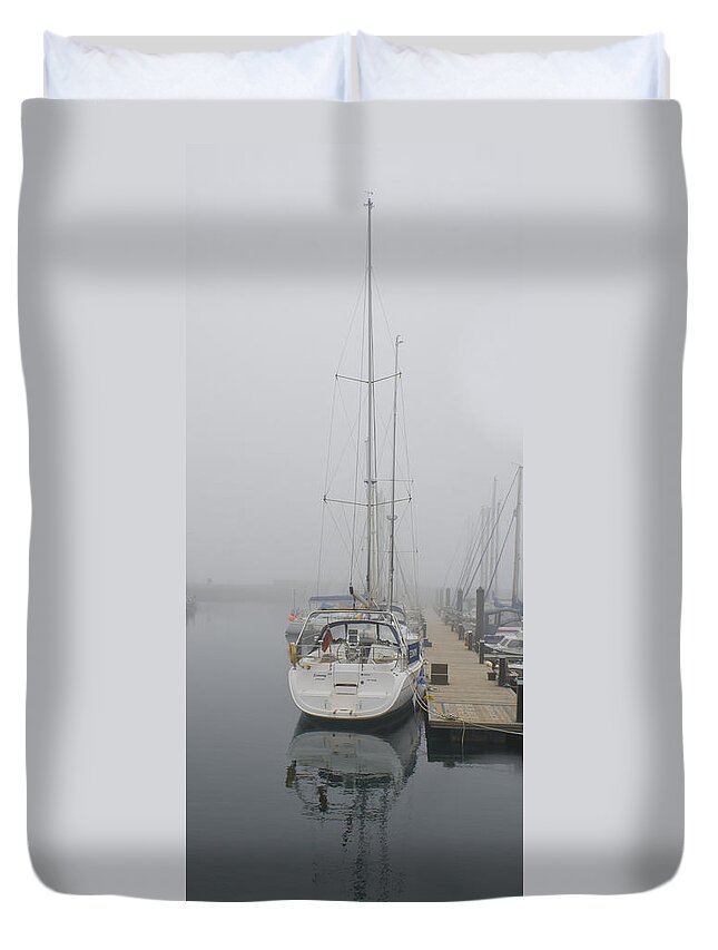 Yacht Duvet Cover featuring the photograph Yacht doesn't go in the fog by Elena Perelman
