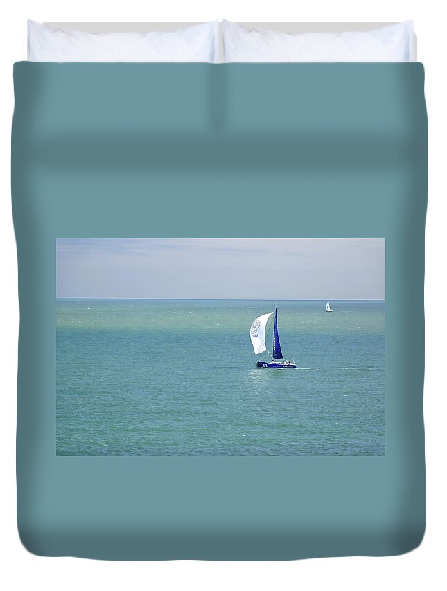 Europe Duvet Cover featuring the photograph Yachts Sailing in Ventnor Bay by Rod Johnson