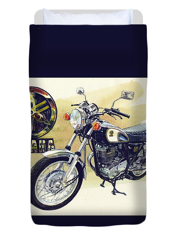 Yamaha Sr500 Naked Bike Duvet Cover featuring the painting Yamaha SR500 by Yoshiharu Miyakawa