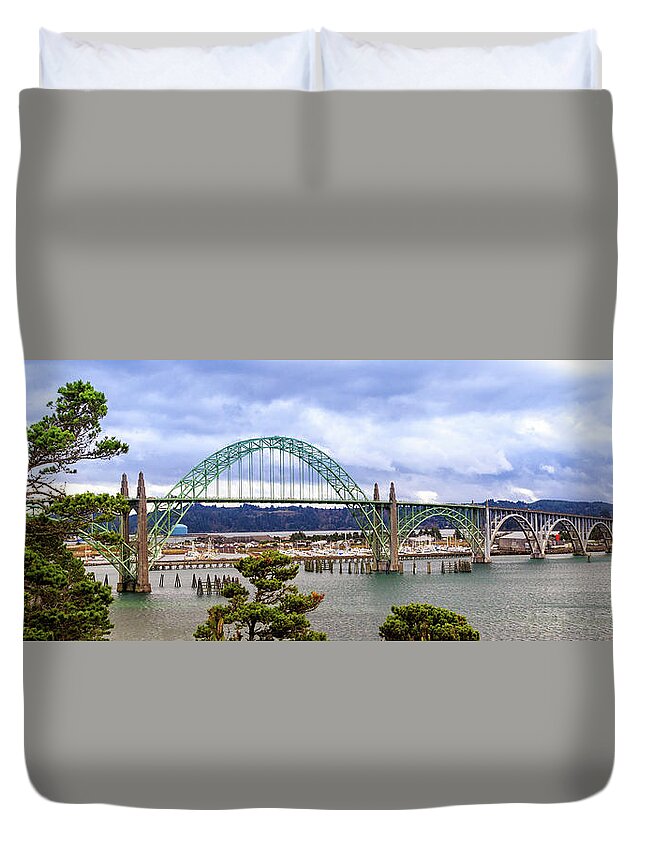 Yaquina Bay Duvet Cover featuring the photograph Yaquina Bay Bridge Panorama by James Eddy