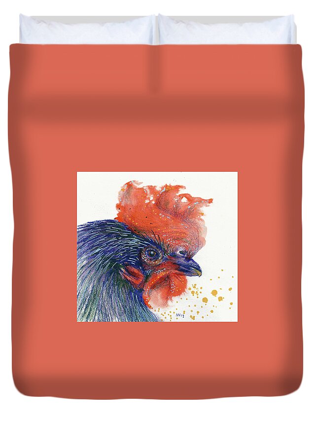 Rooster Duvet Cover featuring the mixed media Year of the Rooster by AnneMarie Welsh