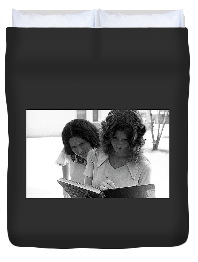 Phoenix Duvet Cover featuring the photograph Yearbook Signing, 1972, Part 1 by Jeremy Butler