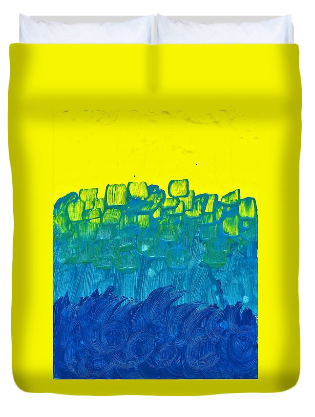 Painting Duvet Cover featuring the painting Yellow and Blue by Martin Cline