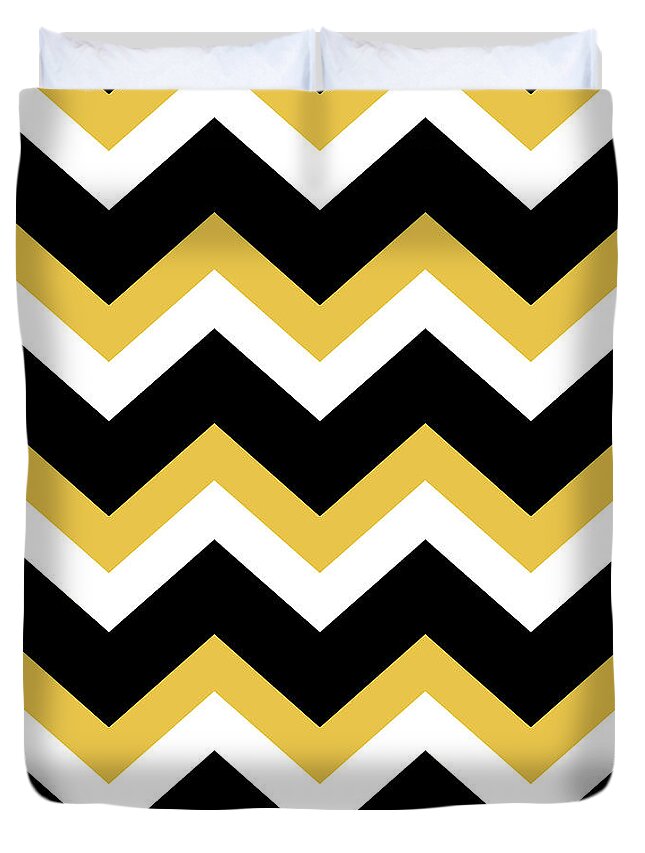 Chevron Pattern Duvet Cover featuring the mixed media Yellow and Black Chevron Pattern by Christina Rollo