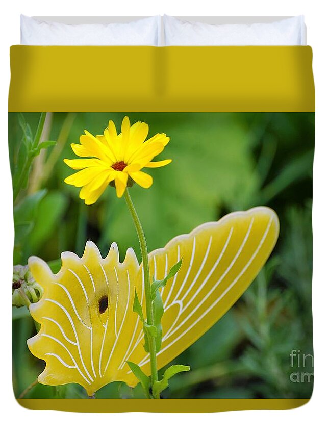 Butterfly Duvet Cover featuring the photograph Yellow Butterfly by Merle Grenz
