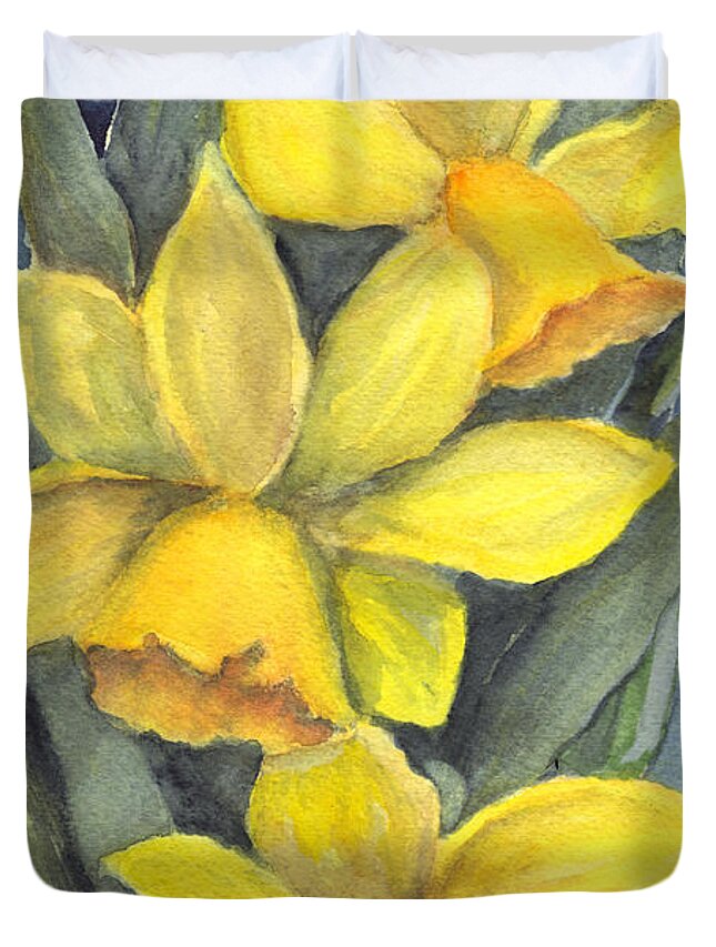 Daffodils Duvet Cover featuring the painting Yellow Daffodils by Carol Wisniewski