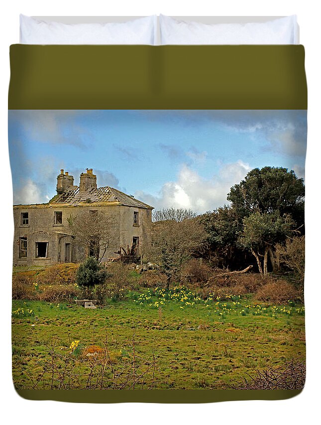 Ruins Duvet Cover featuring the photograph Yellow Daffodils by Jennifer Robin