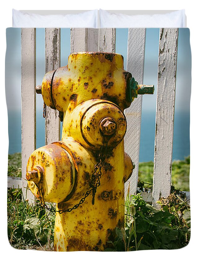 Pt Reyes Duvet Cover featuring the photograph Yellow Fire Hydrant at Point Reyes National Seashore in Northern California by Brian Ball