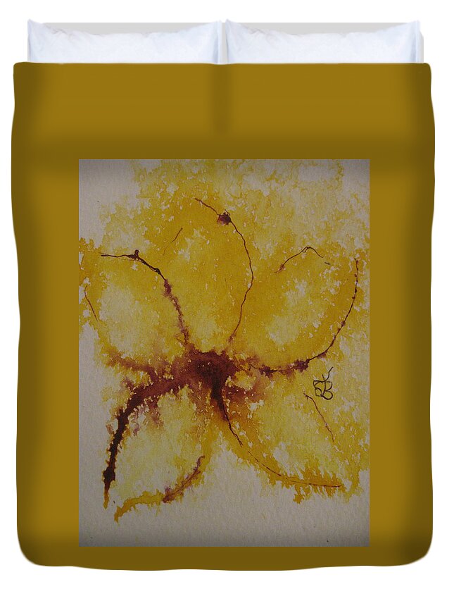 Yellow Duvet Cover featuring the drawing Yellow Flower by AJ Brown