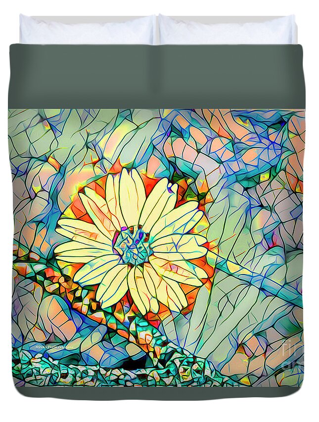 Flower Duvet Cover featuring the mixed media Yellow Flower Mosaic by Deborah Benoit
