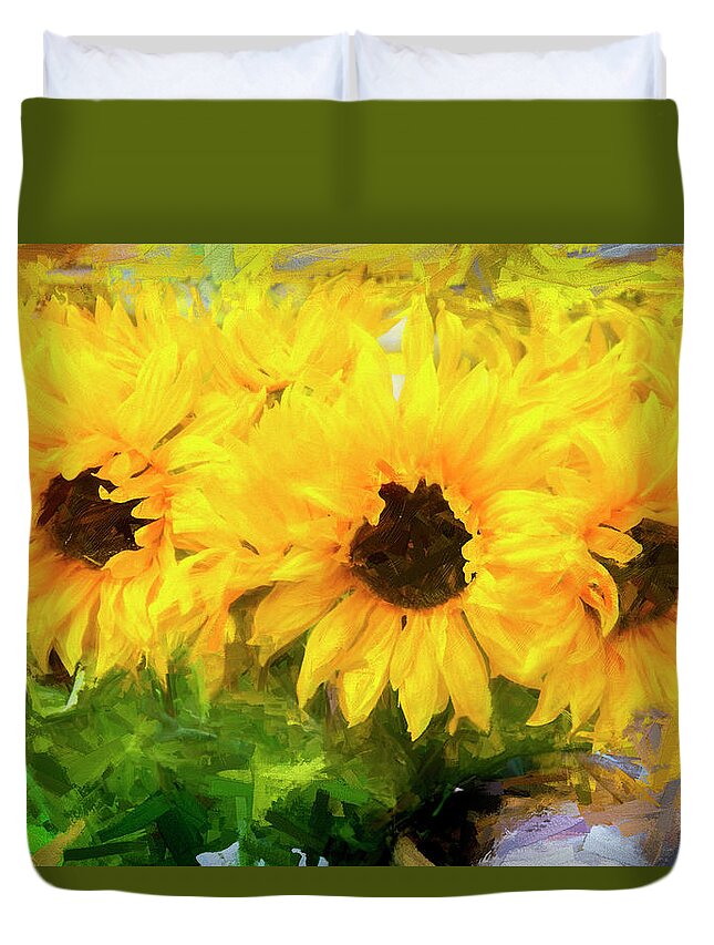 Flower Duvet Cover featuring the digital art Yellow Flowers by Ken Morris