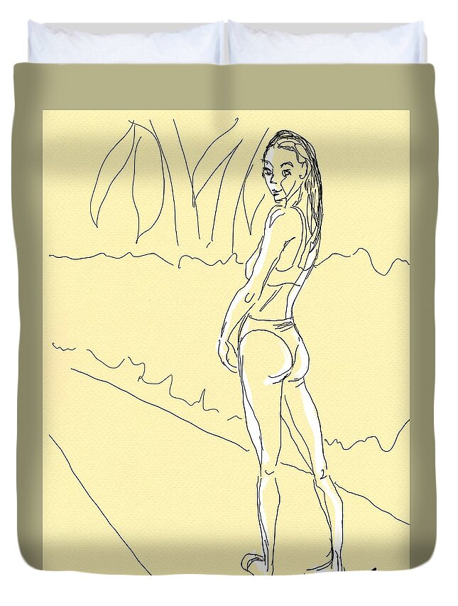 Figure Duvet Cover featuring the digital art Yellow Girl by Michael Kallstrom
