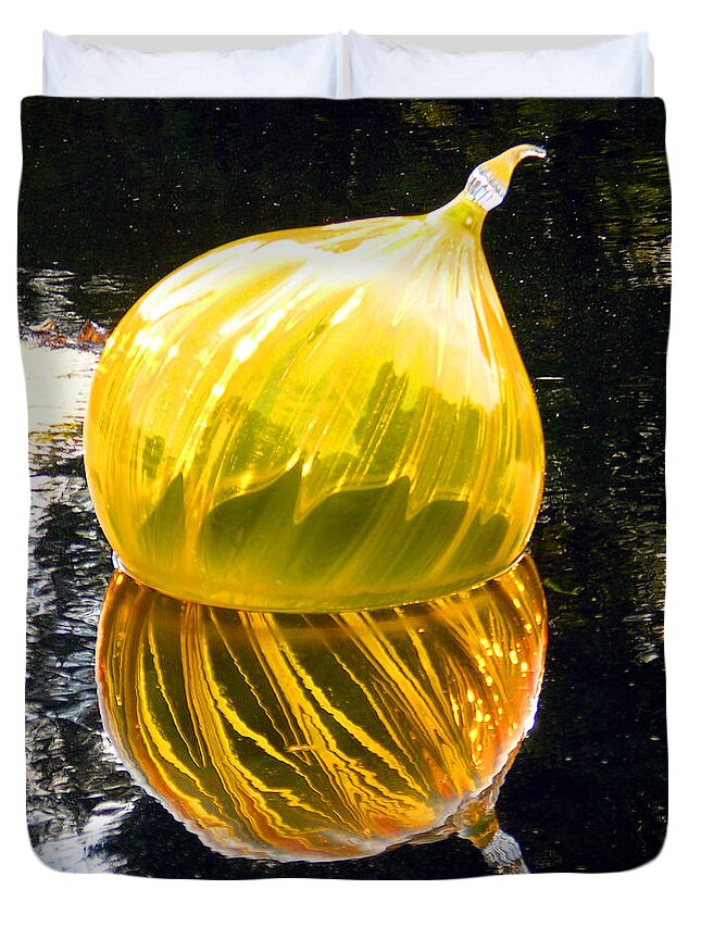 Blown Glass Duvet Cover featuring the photograph Yellow Glass on the Pond by John Lautermilch
