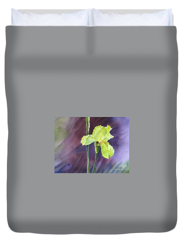 Yellow Iris Duvet Cover featuring the painting Yellow Iris by Watercolor Meditations