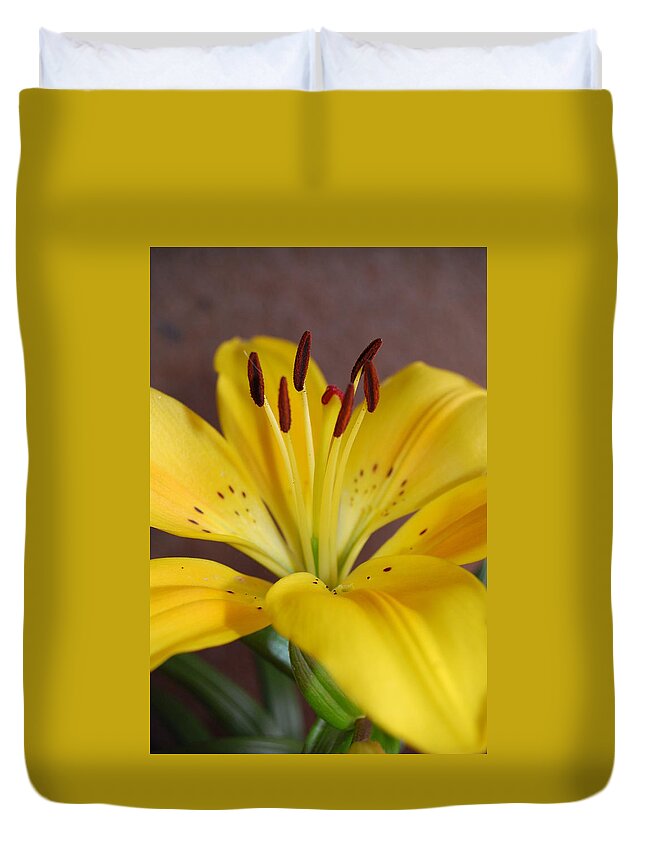 Flower Duvet Cover featuring the photograph Yellow Lily 2 by Amy Fose