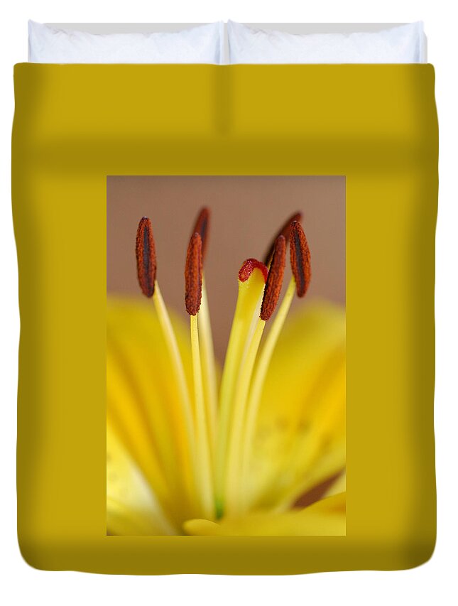 Flower Duvet Cover featuring the photograph Yellow Lily Reach 1 by Amy Fose