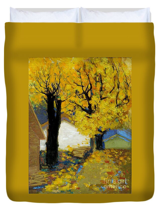 Yellow Duvet Cover featuring the painting Yellow by Meihua Lu