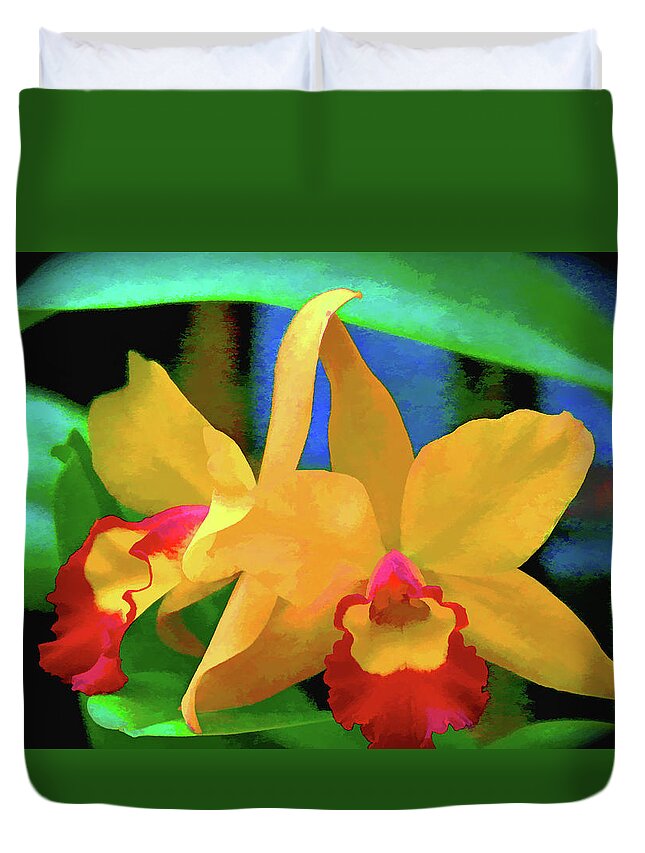Bright Duvet Cover featuring the photograph Yellow Orchid by Rochelle Berman