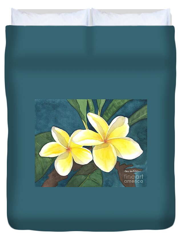 Hao Aiken Duvet Cover featuring the painting Yellow Plumerias II - Watercolor by Hao Aiken