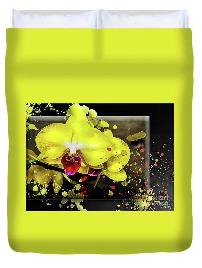 Orchid Duvet Cover featuring the photograph Yellow Pop by Deb Nakano