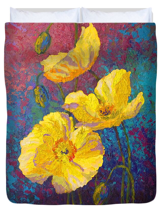 Poppies Duvet Cover featuring the painting Yellow Poppies by Marion Rose