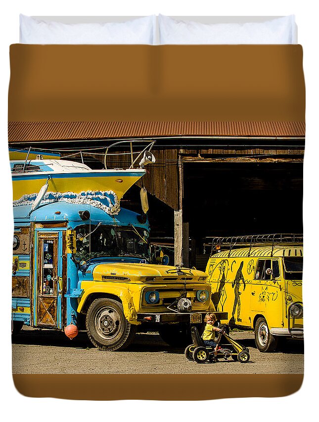 Bus Duvet Cover featuring the photograph Yellow by Richard Kimbrough