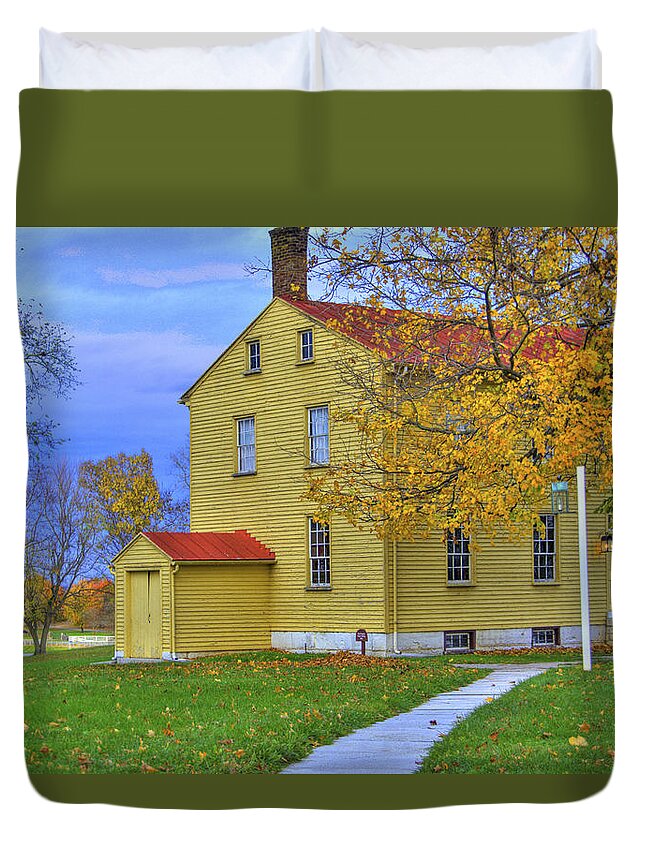 Shaker Duvet Cover featuring the photograph Yellow Shaker House 2 by Sam Davis Johnson