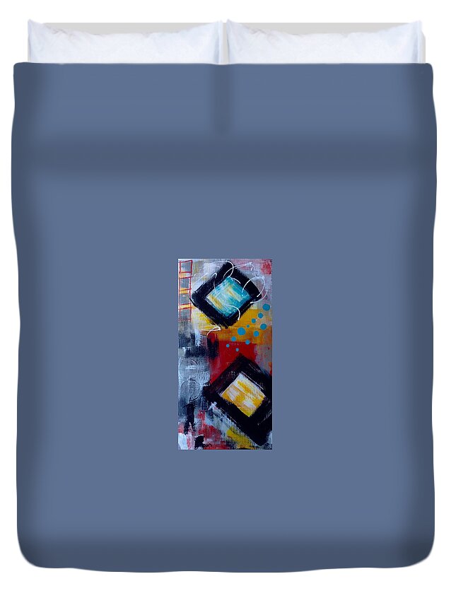 Abstractart Duvet Cover featuring the painting Yellow Square by Suzzanna Frank