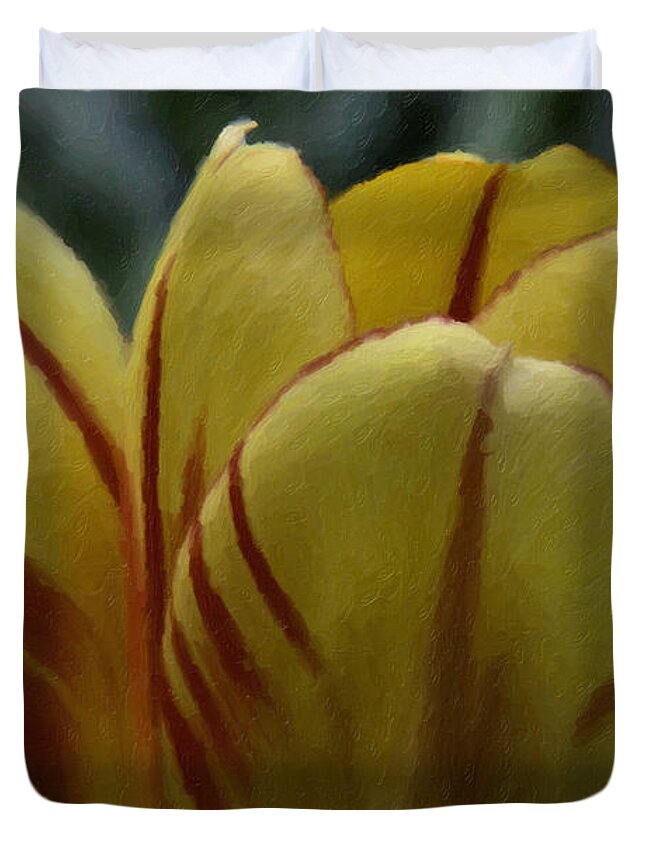 Yellow Duvet Cover featuring the painting Yellow Tulip by Prince Andre Faubert