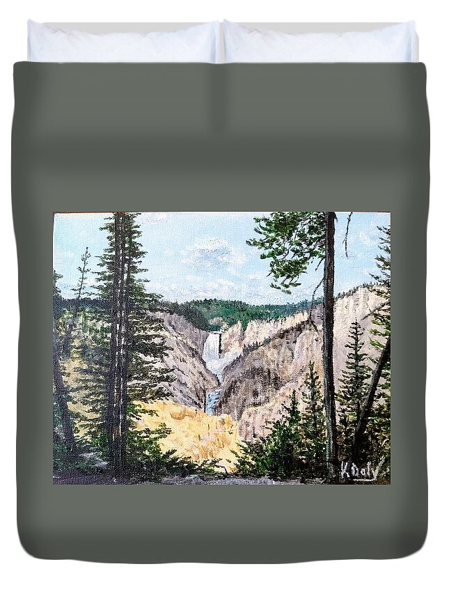 Wyoming Duvet Cover featuring the painting Yellowstone Falls by Kevin Daly