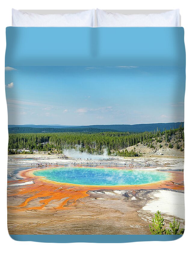 Grand Prismatic Spring Duvet Cover featuring the photograph Yellowstone Grand Prismatic Spring by Andy Myatt
