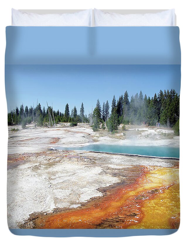 Black Pool Duvet Cover featuring the photograph Yellowstone Park Black Pool In August 02 by Thomas Woolworth