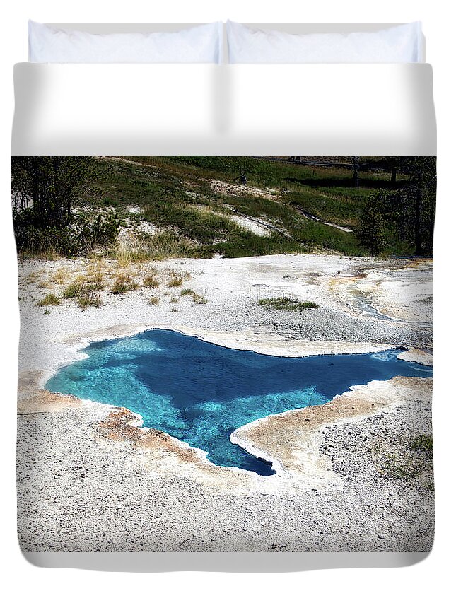 Yellowstone National Park Duvet Cover featuring the photograph Yellowstone Park Blue Star Spring In August 01 by Thomas Woolworth