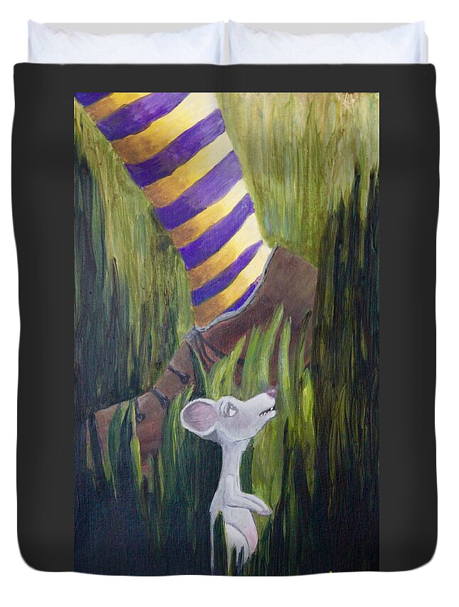 Mouse Duvet Cover featuring the painting Yikes Mouse by April Burton