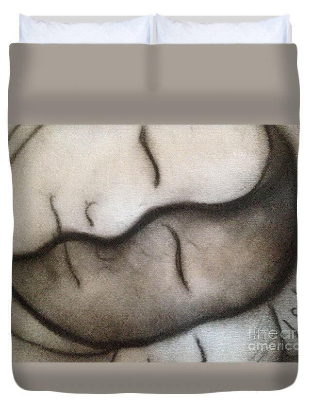 Charcoal Duvet Cover featuring the drawing Yin yang by Lisa Koyle