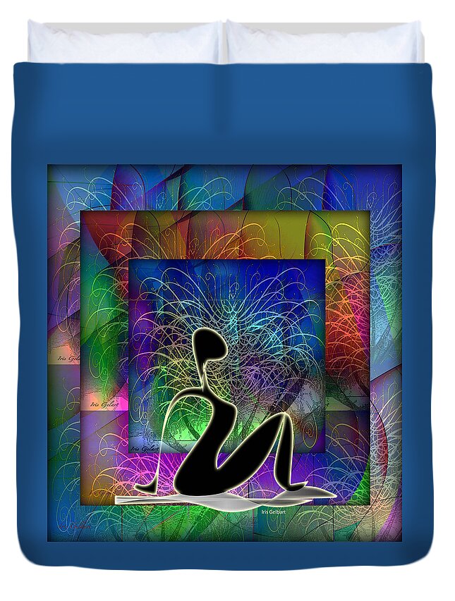 Abstract Duvet Cover featuring the digital art Yoga 6 by Iris Gelbart