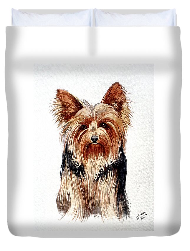 Yorkie Duvet Cover featuring the painting Yorkie by Christopher Shellhammer