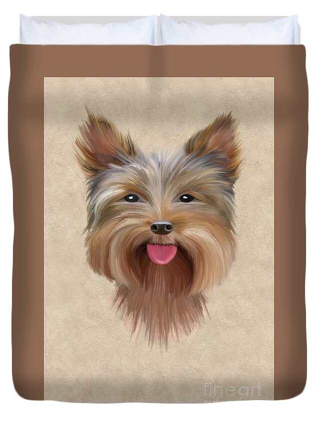 Yorkshire Terrier Duvet Cover featuring the painting Yorkie by John Edwards
