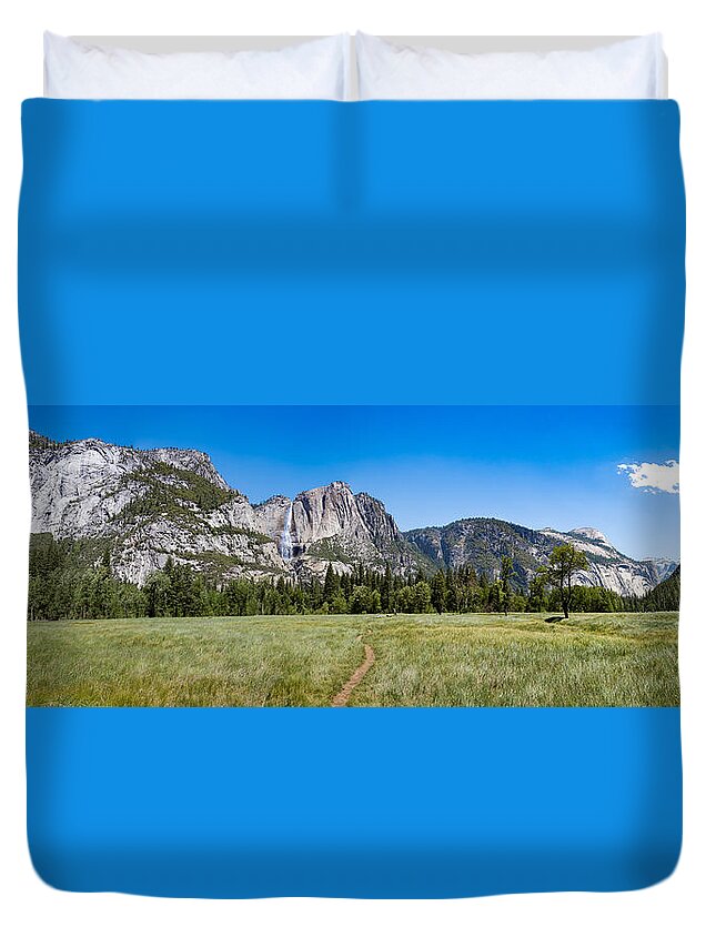 Yosemite Duvet Cover featuring the photograph Yosemite Falls and Valley Panorama by Phil Abrams